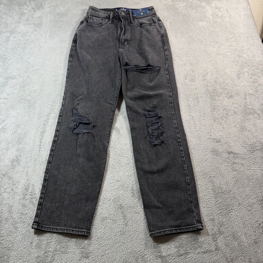 Hollister Ultra High-Rise Vintage Straight Jeans Women 25x27 Black Distressed